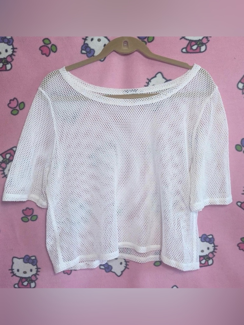 kate spade White Mesh Cropped Short-Sleeve Top or swim top cover (medium)
